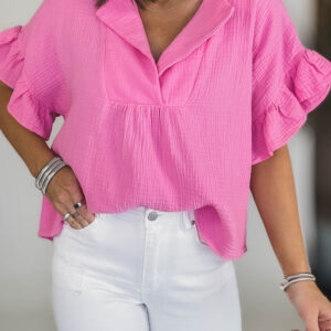Blusa Rosa Suave Con Volados Suelta Escote V