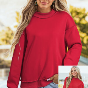 Buzo Rojo Intenso Hombro Caído Oversize Cuello Alto