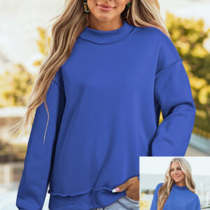 Buzo Azul Oscuro Hombro Caído Oversize Cuello Alto