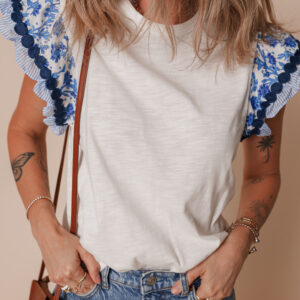Blusa Azul Manga Volado