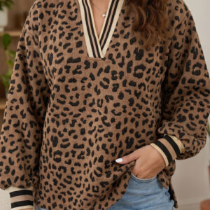 Top Marrón Estampado Leopardo Con Cuello