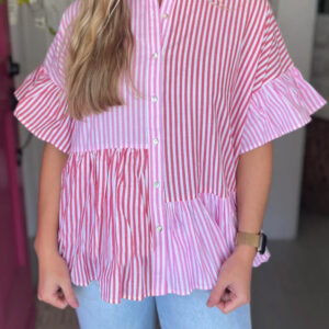 Camisa Rosa a Rayas Con Volados