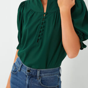 Blusa Verde Oscuro Manga Abullonada