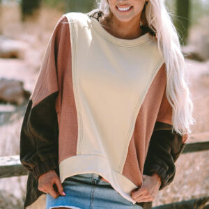 Hoodie Beige Patchwork Oversize