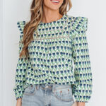 Blusa Verde Con Volados Manga Larga