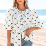 Blusa Blanco Con Nudo Manga Globo