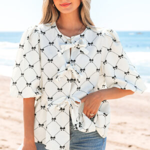 Blusa Blanco Con Nudo Manga Globo