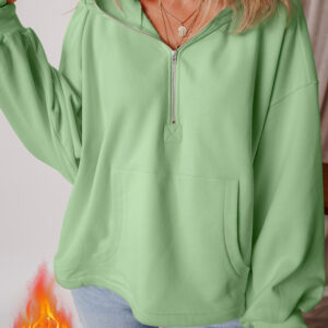 Hoodie Verde Humo Frisado Suelto Con Cierre