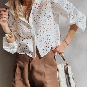 Camisa Blanco Bordado Manga Abullonada