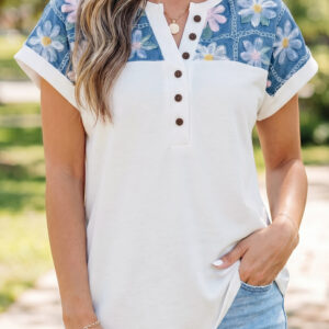 Blusa Blanco Floral Manga Corta