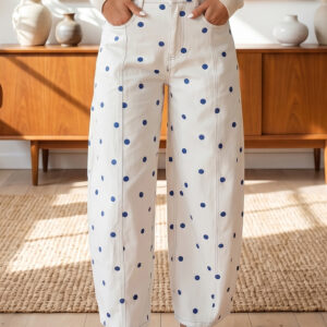 Jean Azul Tailored Con Costura Lunares Estampado Barrel
