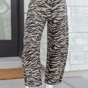Jean Gris Animal Print Cebra Rayas Estampado Pierna Ancha