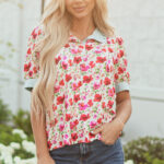 Blusa Rojo A Rayas Manga Corta Con Cuello