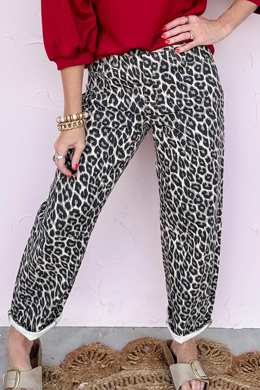 Jean Negro Animal Print Leopardo Estampado Barrel - Image 5