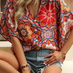 Blusa Rojo Floral Escote V