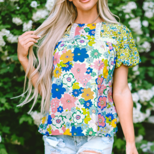 Blusa Verde Floral Manga Globo