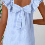Blusa Azul Celeste a Rayas Con Volados Manga Corta