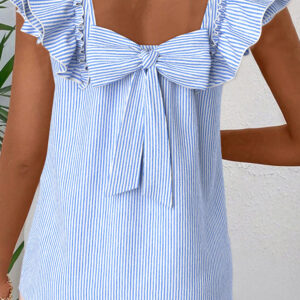 Blusa Azul Celeste a Rayas Con Volados Manga Corta