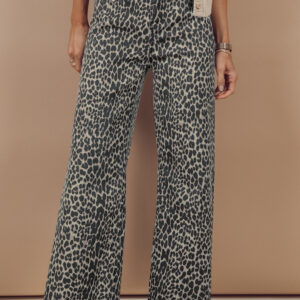Jean Negro Animal Print Leopardo Estampado Pierna Ancha