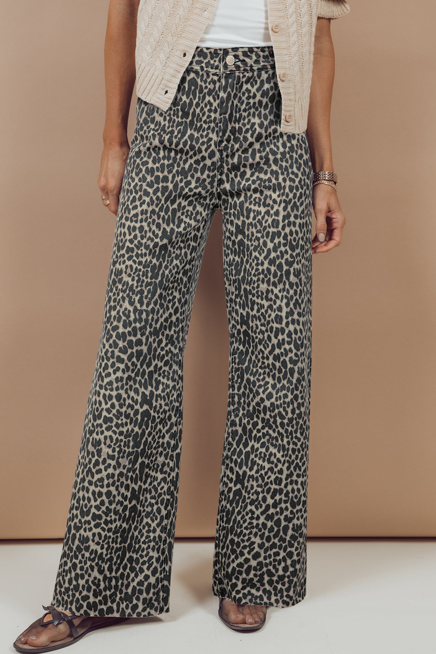 Jean Negro Animal Print Leopardo Estampado Pierna Ancha