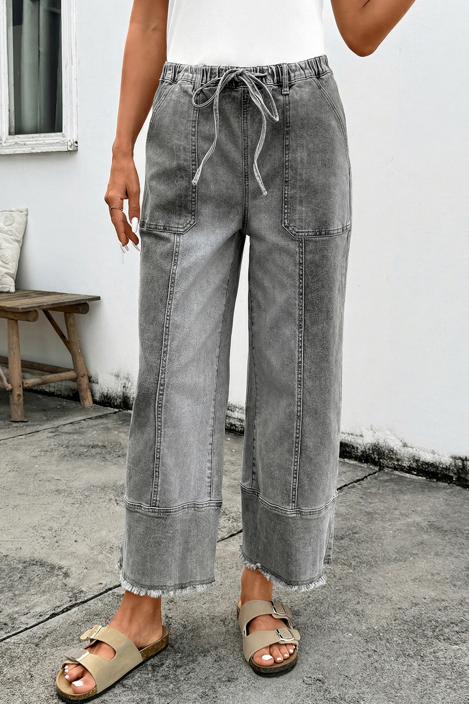 Jean Gris Cordón Con Costura Detalle Crudo Ruedo Pierna - Image 3