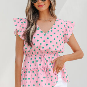 Blusa Rosa Lunares Estilo Babydoll Escote V