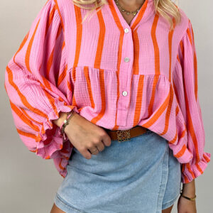 Camisa Naranja a Rayas Con Volados Suelta