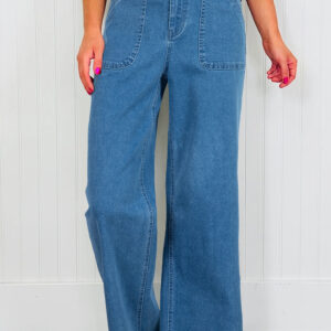 Jean Crepúsculo Azul Retro Lavado Aplicado Bolsillo Elástico
