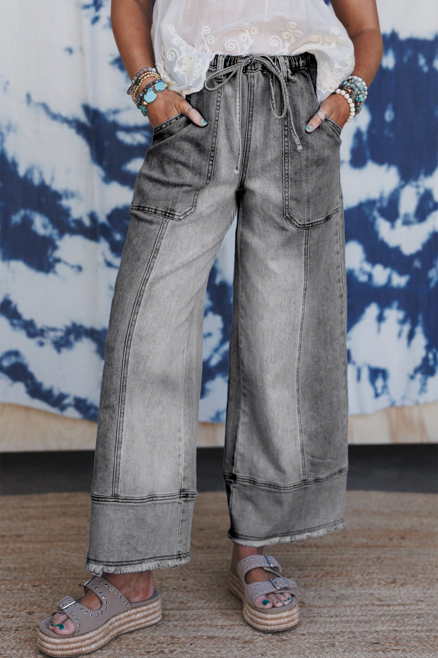 Jean Gris Cordón Con Costura Detalle Crudo Ruedo Pierna - Image 6