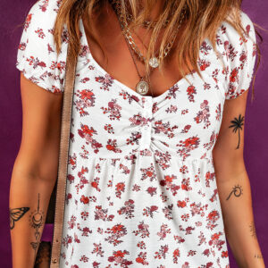 Blusa Blanco Floral Manga Corta