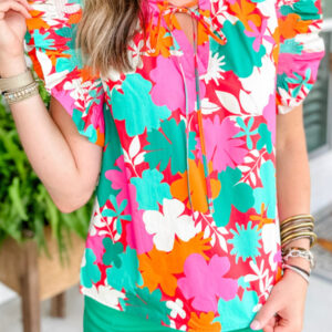 Blusa Verde Con Volados Escote con Abertura