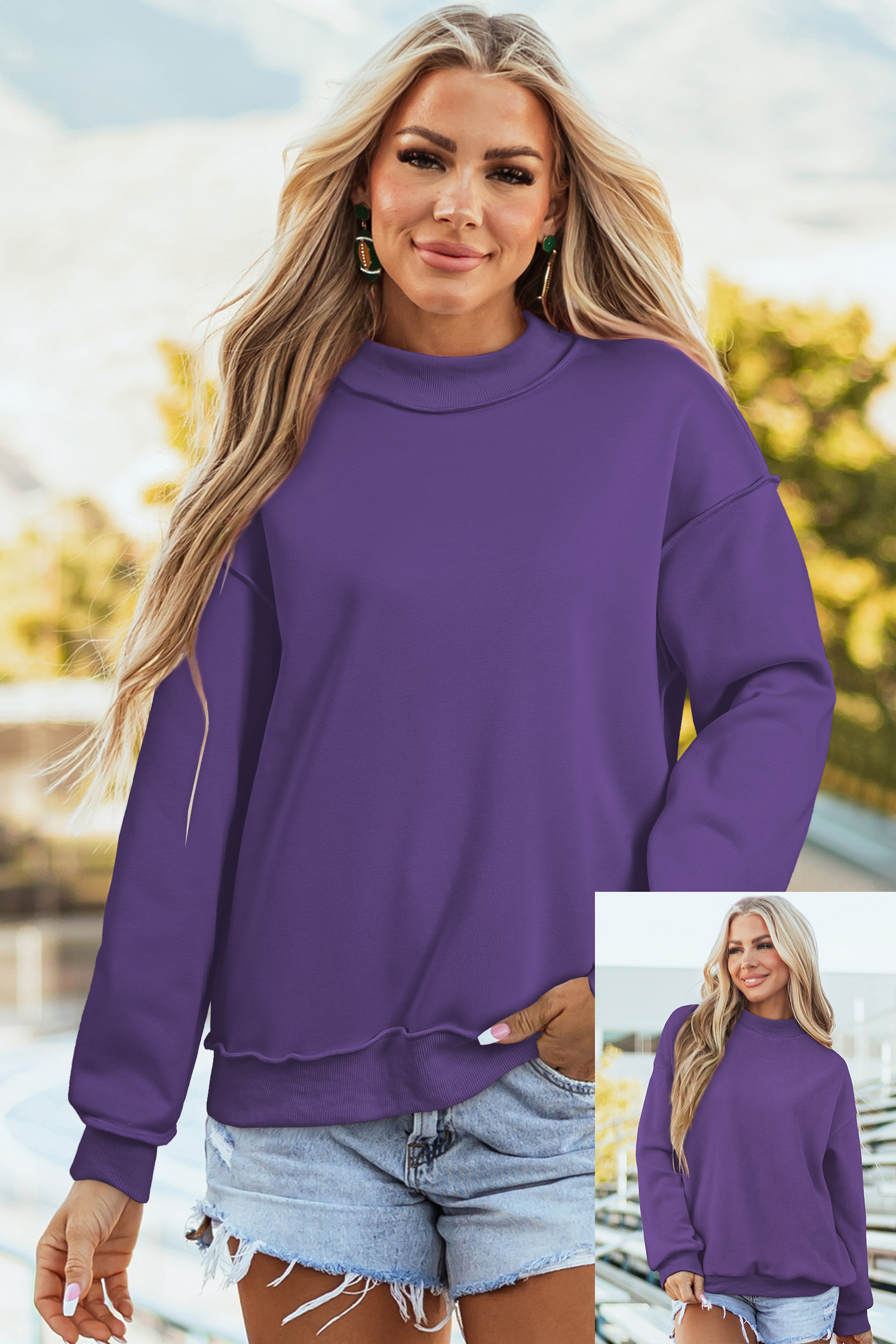 Buzo Violeta Hombro Caído Oversize Cuello Alto