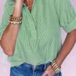 Blusa Menta A Rayas Manga Corta Escote con Abertura