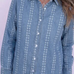Camisa Celeste Floral Manga Larga
