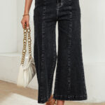 Jean Negro Liso Con Costura Detalle Oxford Al Tobillo