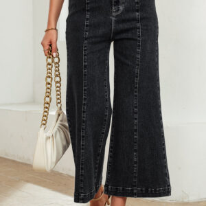 Jean Negro Liso Con Costura Detalle Oxford Al Tobillo