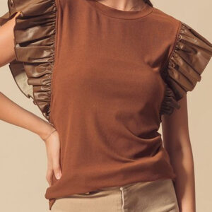 Blusa Canela Con Volados Cuello Redondo