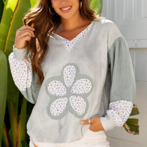 Hoodie Verde Floral Escote V