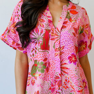 Blusa Rosa Floral Escote V