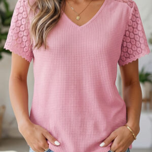 Blusa Rosa Encaje Escote V