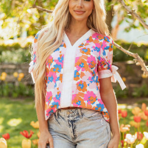 Blusa Blanco Combinado Manga Corta Escote V