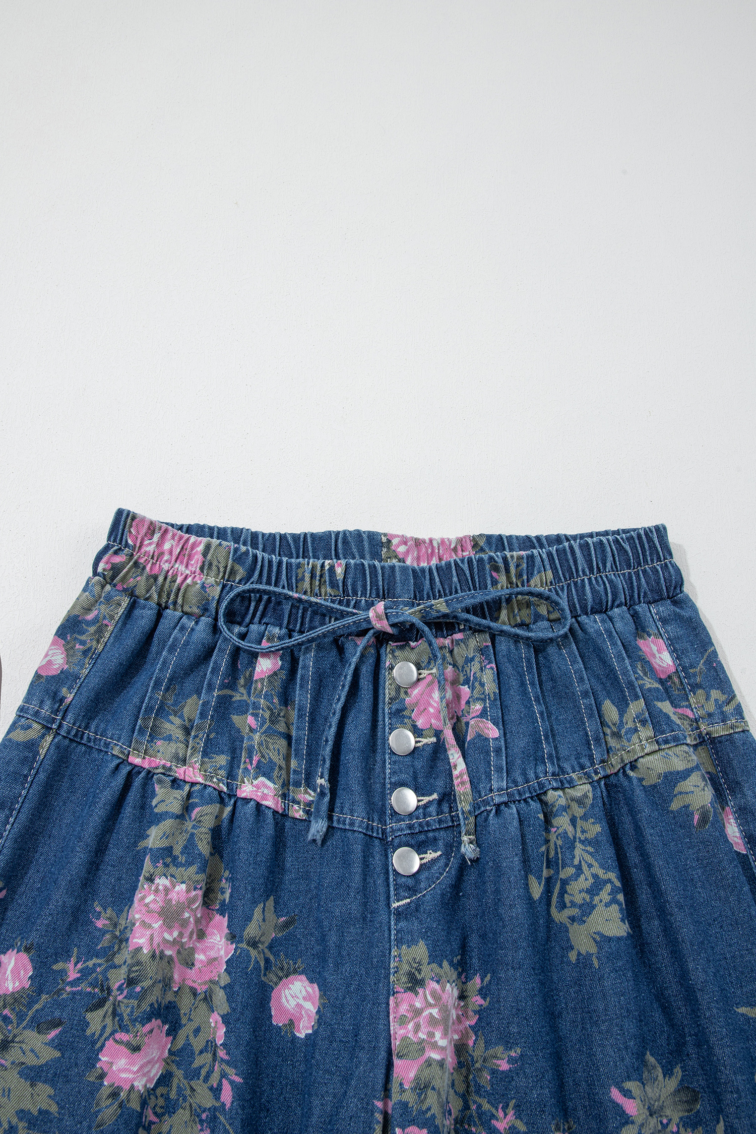 Jean Azul Retro Floral Estampado Con Atado Elástico Cintura - Image 5