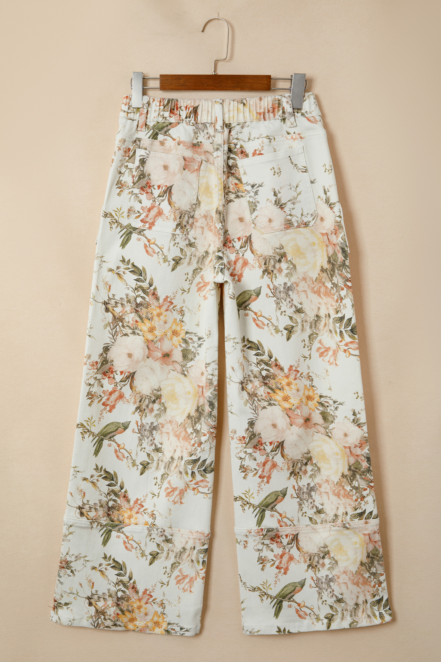 Jean Beige Vintage Estilo Floral Estampado Tiro Alto Pierna - Image 4