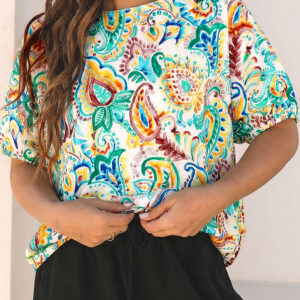 Blusa Verde Floral Manga Abullonada