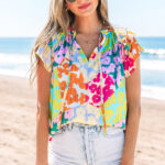 Blusa Multicolor Manga Volado Escote V