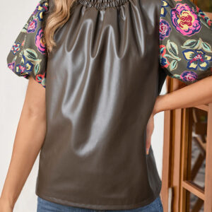 Blusa Verde Trébol Floral Manga Globo Cuello Redondo