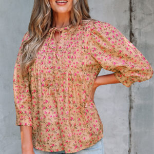 Blusa Beige Francés Claro Floral Manga Abullonada