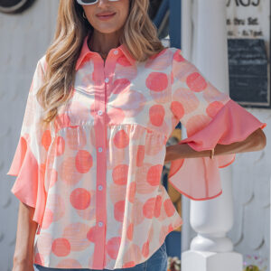 Camisa Rosa Con Volados Manga Corta Estilo Babydoll