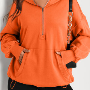 Hoodie Naranja Bolsillo Canguro Oversize Con Cierre