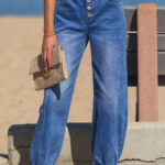 Jean Azul 4 Botones Delantero Tapered Casual Suelto Calce
